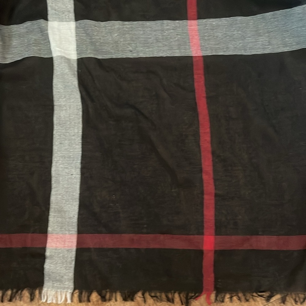 Red, black, and gray scarf with fringe - Picture 4 of 8